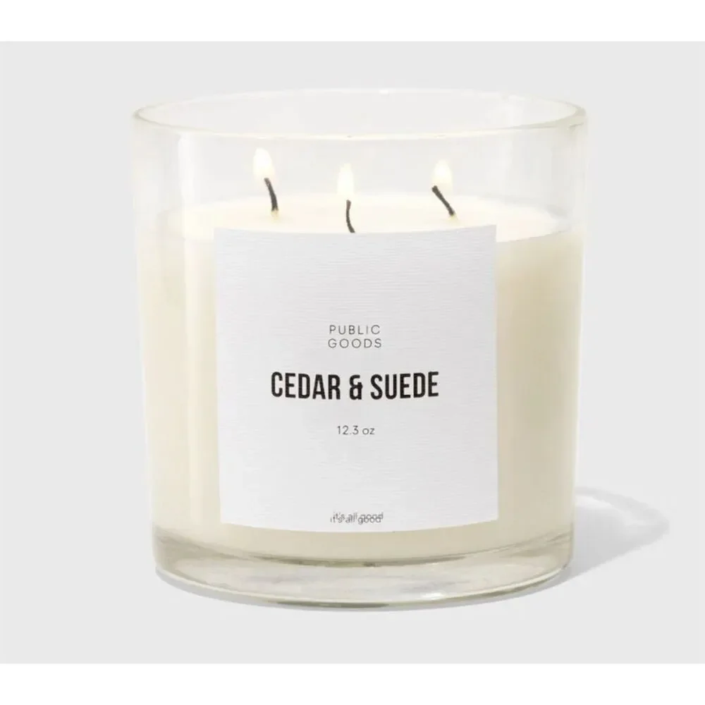 Public Goods Cedar & Suede Soy Candle 12.3oz with 3 wicks - Picture 3 of 6